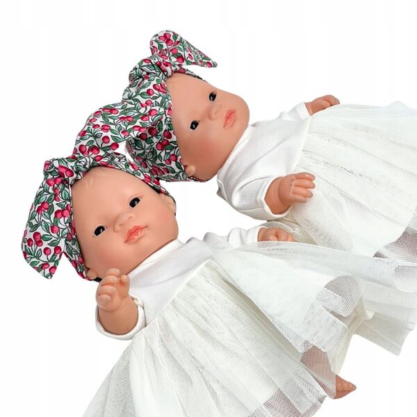 Ecrufarbenes Tüllkleid mit Weihnachtsschärpe für Miniland 21 cm Puppe