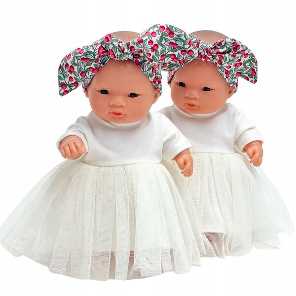 Ecrufarbenes Tüllkleid mit Weihnachtsschärpe für Miniland 21 cm Puppe
