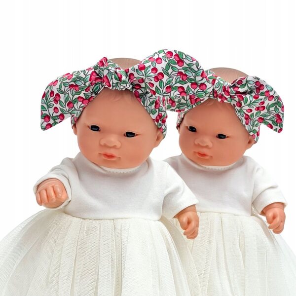 Ecrufarbenes Tüllkleid mit Weihnachtsschärpe für Miniland 21 cm Puppe
