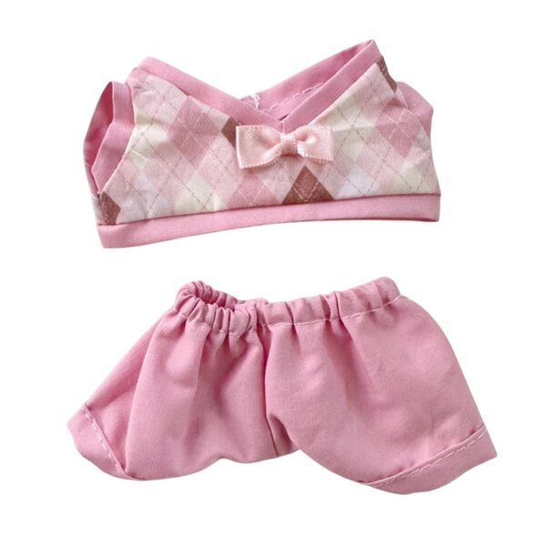 Set 2 capi d'abbigliamento a quadri per bambole 15-17 cm con pantaloni rosa