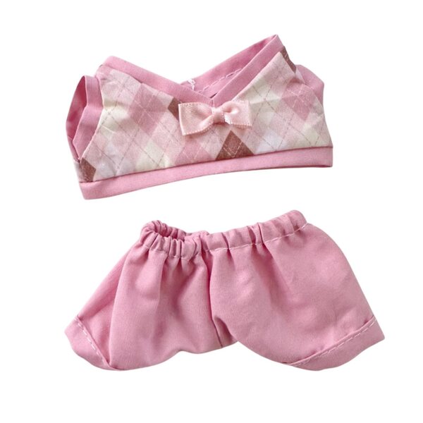 Set 2 capi d'abbigliamento a quadri per bambole 15-17 cm con pantaloni rosa