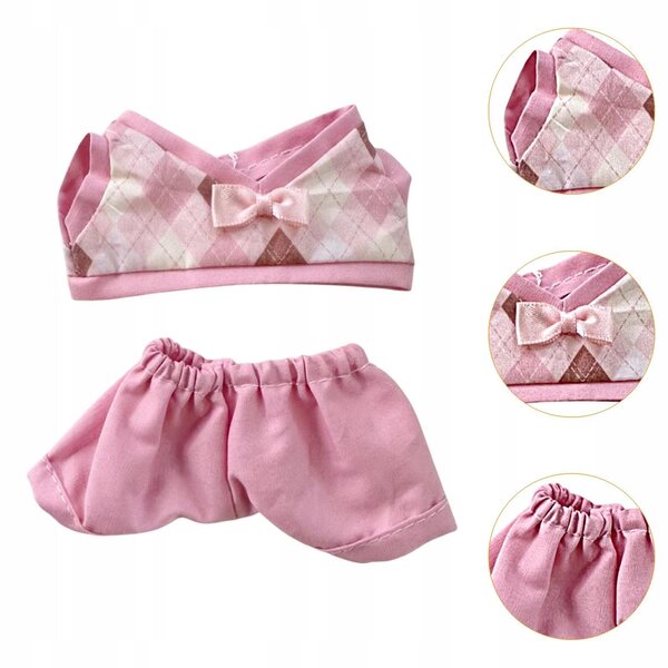 Set 2 capi d'abbigliamento a quadri per bambole 15-17 cm con pantaloni rosa