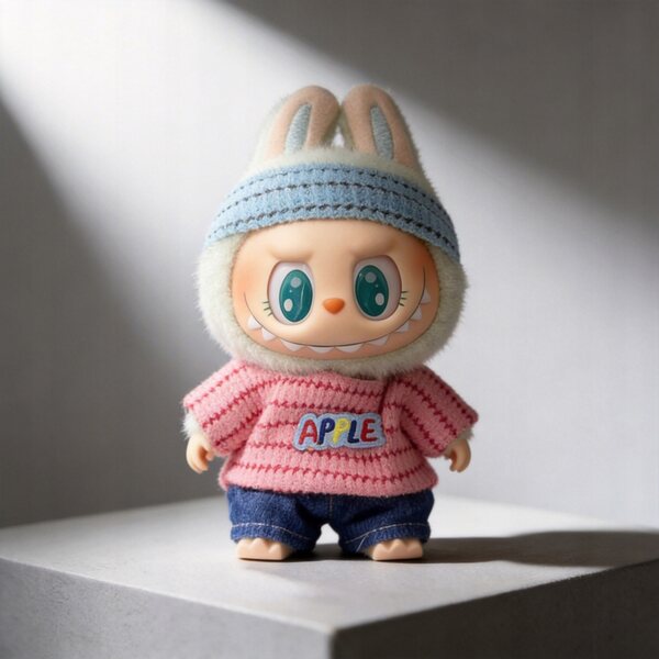 Bekleidungsset für Labubu Puppe 17 cm mit Pullover, Jeans und Mütze