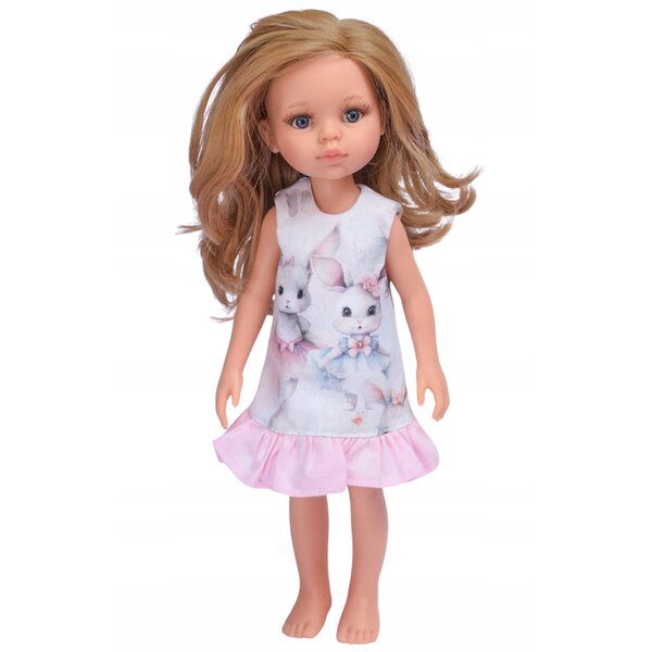 Paola Reina 32 cm Puppenkleid mit Häschenmuster-Rüschen, graues Tutu