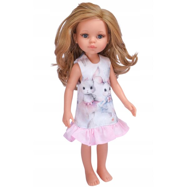 Paola Reina 32 cm Puppenkleid mit Häschenmuster-Rüschen, graues Tutu