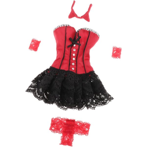 1/6 weibliches Puppenkleidungsset Schwarz mit Kleid und Shorts Fxzqgnh