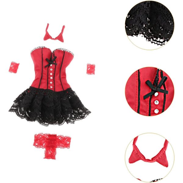 1/6 weibliches Puppenkleidungsset Schwarz mit Kleid und Shorts Fxzqgnh