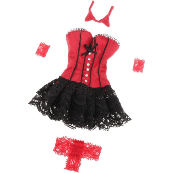 1/6 weibliches Puppenkleidungsset Schwarz mit Kleid und Shorts Fxzqgnh