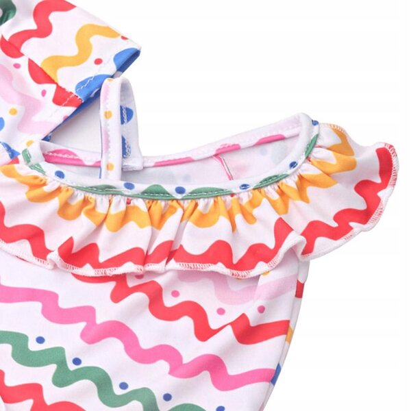 Bikini-Set für 18-Zoll-Puppen mit gestreiftem Badeanzug und Badekappe