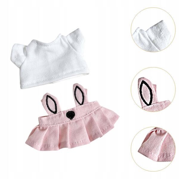 Ubranka für 17 cm Puppen, Rockset mit Hasenohren, weichem Zubehör