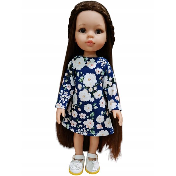 Kleid für Paola Reina Puppe 32 cm – Weiße Rosen auf marineblauer, eleganter Kleidung