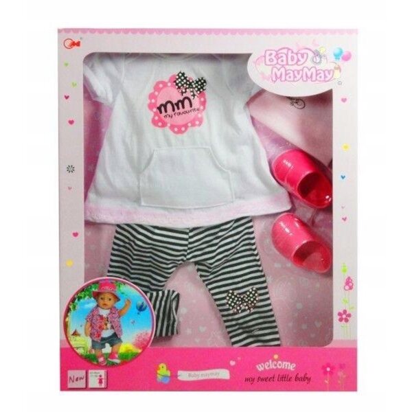 Bobas Puppenkleidung: Outfit mit Leggings, T-Shirt, Mütze und Schuhen