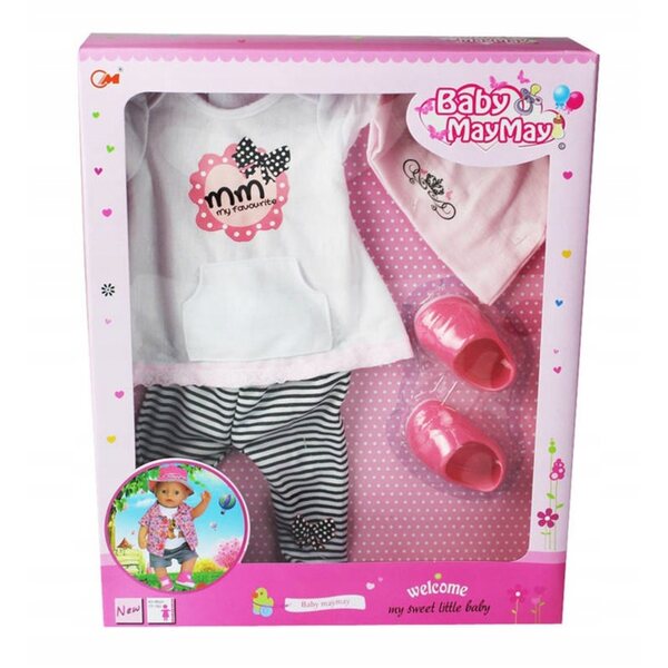 Bobas Puppenkleidung: Outfit mit Leggings, T-Shirt, Mütze und Schuhen
