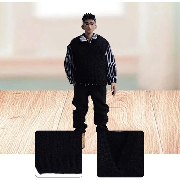1/12 Miniaturweste für 6-Zoll-Actionfiguren aus schwarzem Strick, Kleidung für männliche Puppen