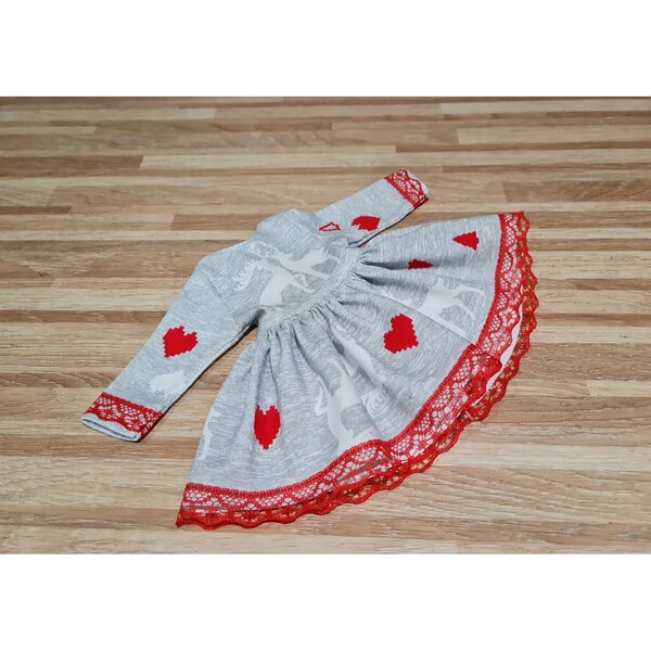 Kleid für Paola Reina 32 cm Puppe mit Rentiermotiv und roter Spitze