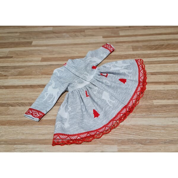 Kleid für Paola Reina 32 cm Puppe mit Rentiermotiv und roter Spitze