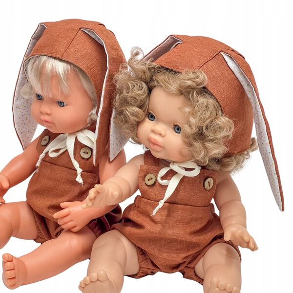 Kleidungsset für Miniland-Puppen, 38 cm, mit rostfarbenen Hasenohren