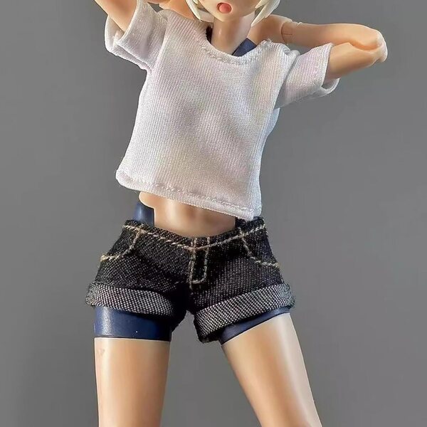 1/12 Lässiges Outfit für Actionfigur mit Stoff-T-Shirt und Jeans-Shorts