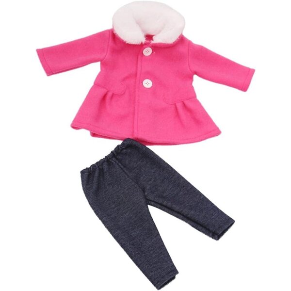 Kleidungsset für 18-Zoll-Puppen: Wollmantel und rosarote Hose