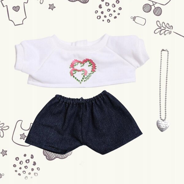 Set 3 Abiti Fashion per Bambole 38 cm con T-Shirt, Pantaloni e Collana Nero e Bianco