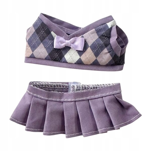 Set 2 pz Abiti a Quadri per Bambole 15-17 cm con Gonna Viola Morbida