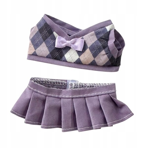 Set 2 pz Abiti a Quadri per Bambole 15-17 cm con Gonna Viola Morbida