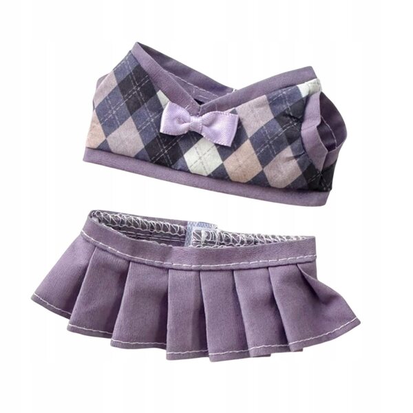 Set 2 pz Abiti a Quadri per Bambole 15-17 cm con Gonna Viola Morbida