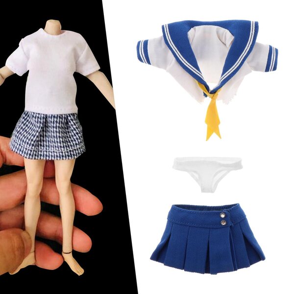 1/6 Kobieta Dziewczyna Student Mundur Szkolny Zestaw Do 12" Figury Ciała Niebieski