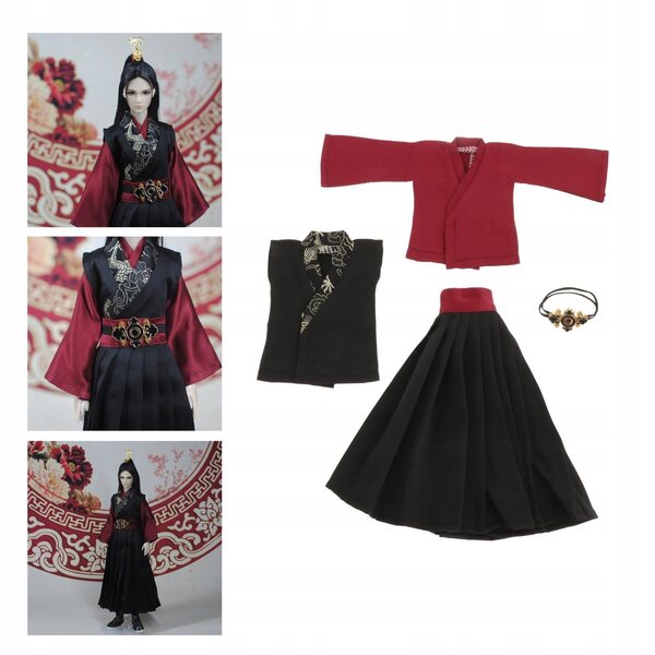 Giacca antivento 1/6 per bambole BJD in rosso e nero, set completo casual