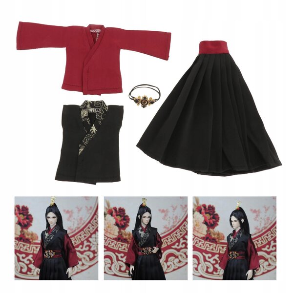 Giacca antivento 1/6 per bambole BJD in rosso e nero, set completo casual