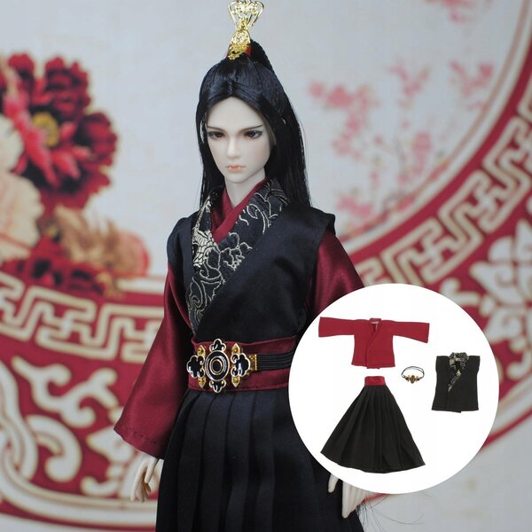 Giacca antivento 1/6 per bambole BJD in rosso e nero, set completo casual