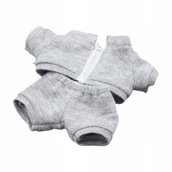 17 cm Miniatur-Puppenbekleidungsset, graues handgefertigtes Oberteil und Hose