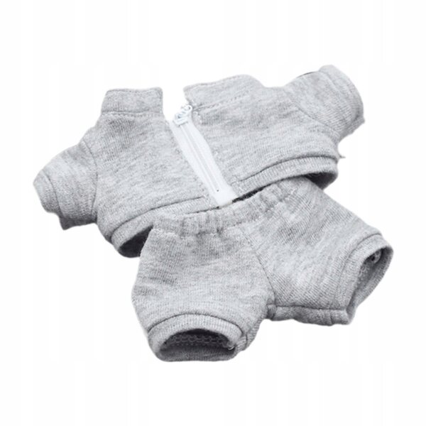 17 cm Miniatur-Puppenbekleidungsset, graues handgefertigtes Oberteil und Hose