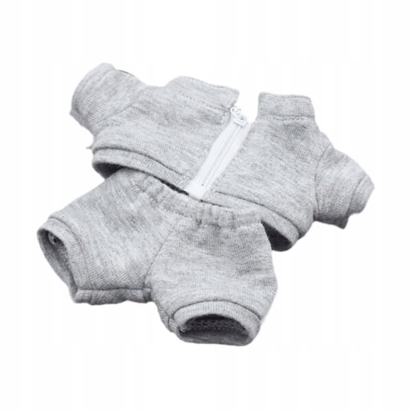 17 cm Miniatur-Puppenbekleidungsset, graues handgefertigtes Oberteil und Hose