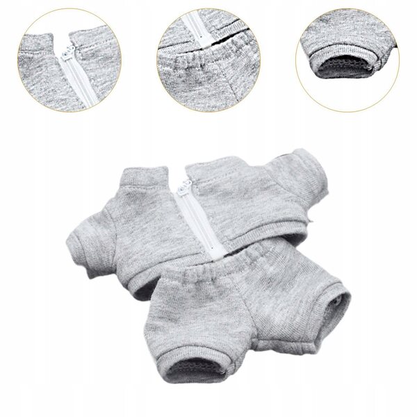 17 cm Miniatur-Puppenbekleidungsset, graues handgefertigtes Oberteil und Hose