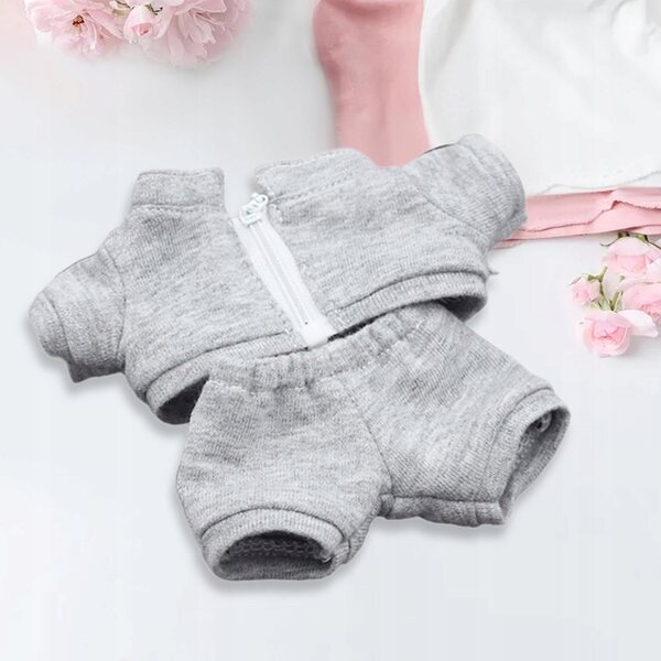 17 cm Miniatur-Puppenbekleidungsset, graues handgefertigtes Oberteil und Hose