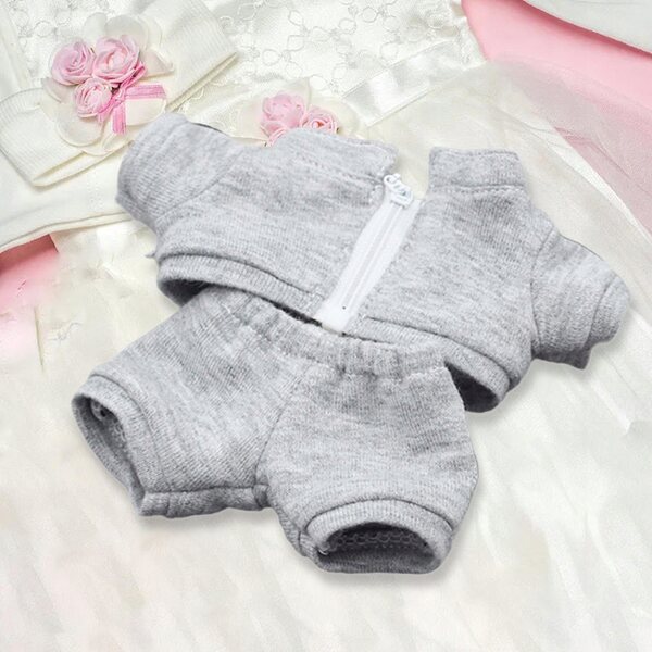 17 cm Miniatur-Puppenbekleidungsset, graues handgefertigtes Oberteil und Hose