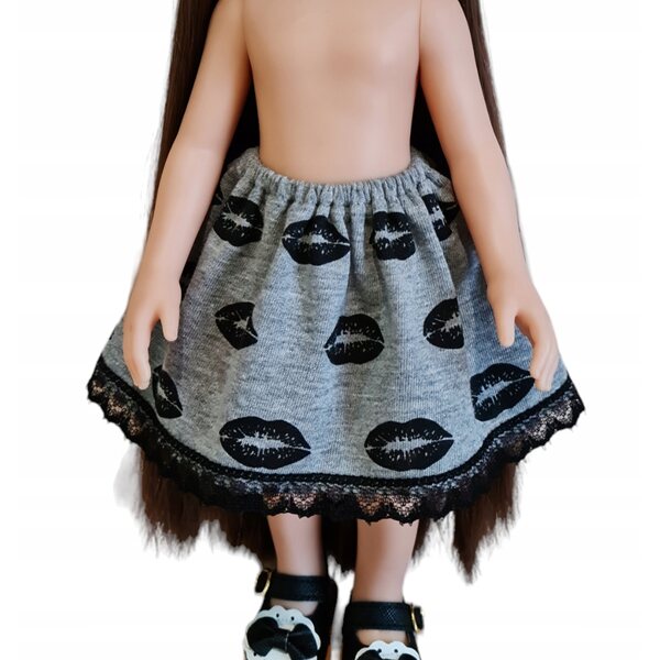 Gonna con pizzo per bambola Paola Reina 32 cm, vestito elegante in tessuto grigio