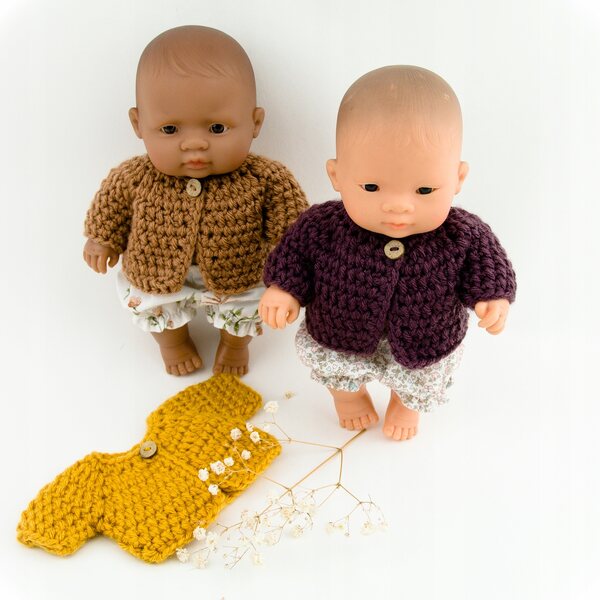 Honigpullover für Miniland 21 cm Puppen, handgefertigt aus Acryl