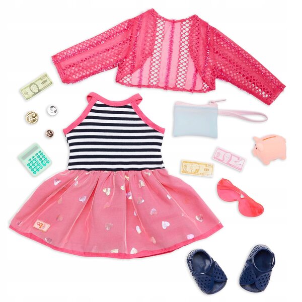 Set vestiti deluxe Our Generation Pretty Penny con accessori e salvadanaio
