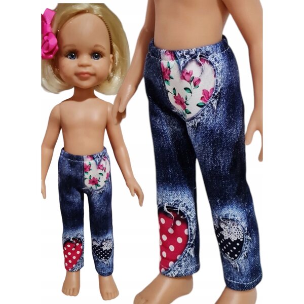 Jeanshose mit Herzen für Paola Reina 32 cm Puppe aus Stretchstoff