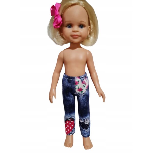 Jeanshose mit Herzen für Paola Reina 32 cm Puppe aus Stretchstoff