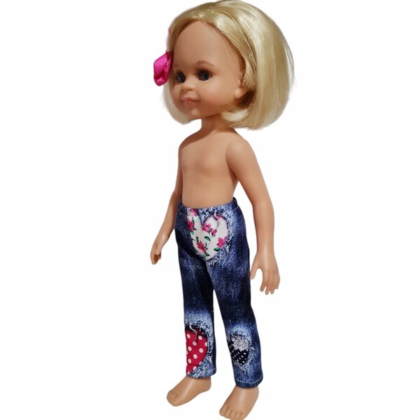 Jeanshose mit Herzen für Paola Reina 32 cm Puppe aus Stretchstoff
