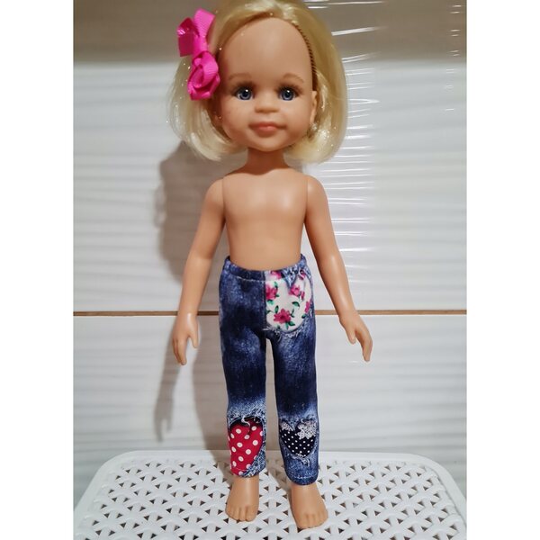 Jeanshose mit Herzen für Paola Reina 32 cm Puppe aus Stretchstoff