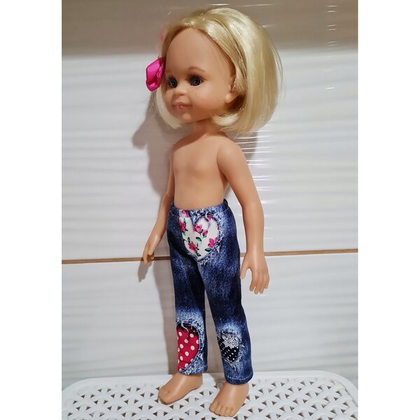 Jeanshose mit Herzen für Paola Reina 32 cm Puppe aus Stretchstoff