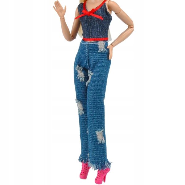 Bekleidungsset für 28–33 cm große Puppen mit Leibchen-Oberteil und Jeanshose