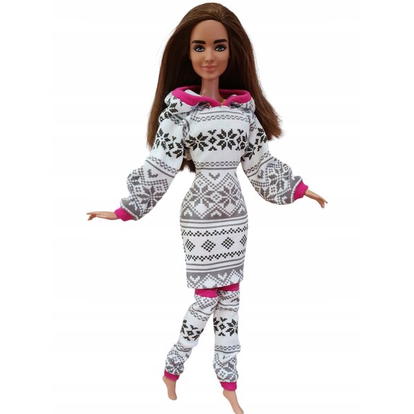 Completo abbigliamento per bambola: vestito con cappuccio e leggings in tessuto scandinavo