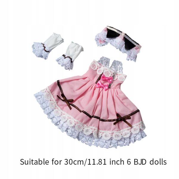Mehrfarbiges Stoffkleid für 1:6 BJD-Puppe – Komplettset 30 cm