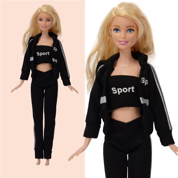 Outfit für eine 30 cm große Odulu-Puppe im Maßstab 1:6: Sportjacke, Oberteil und Freizeithose