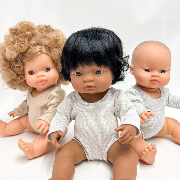 Lavendelfarbener gerippter Body für Miniland- und Paola Reina-Puppen 38 cm